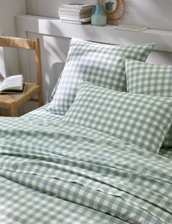 Bedlinnen Lou met ruitenprint - in katoen (grijsgroen)