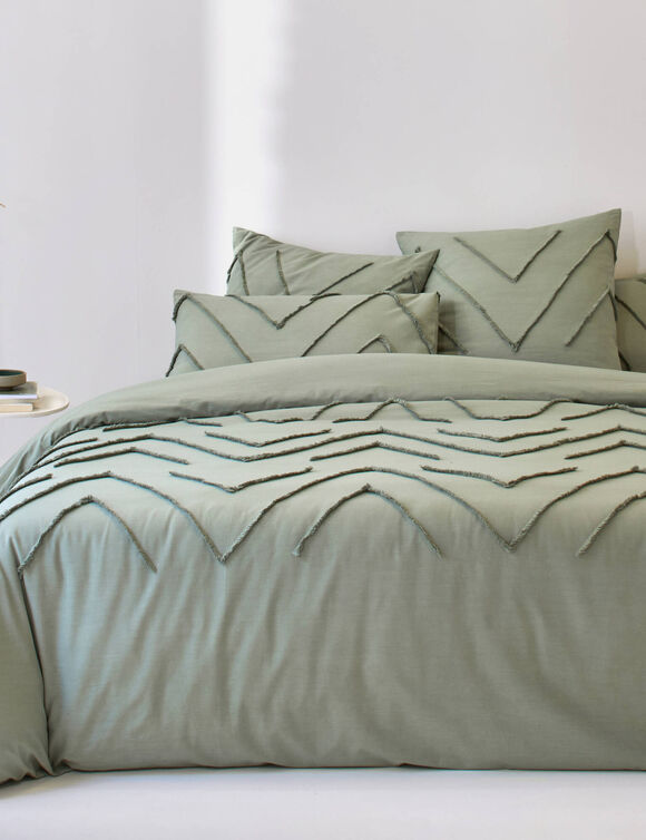 Linge de lit Amezia finition tuft&eacute; en relief - coton lav&eacute; 57 fils/cm&sup2; (kaki clair)