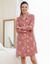 Chemise de nuit en pilou forme liquette imprim&eacute; &eacute;toiles (bois de rose)