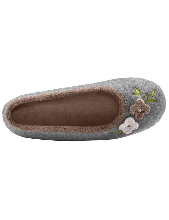 Chaussons ballerines feutrine avec fleur appliqu&eacute;e (gris chin&eacute;)