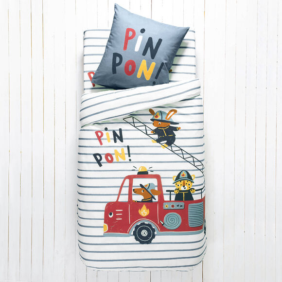 Bedlinnen voor kinderen met brandweermotieven, in katoen (hemelsblauw)