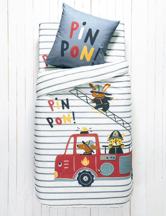 Bedlinnen voor kinderen met brandweermotieven, in katoen (hemelsblauw)