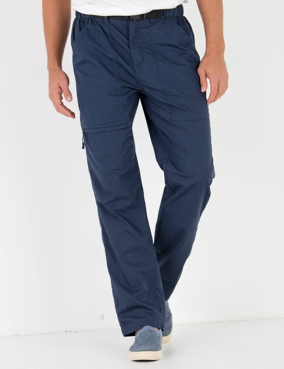 Pantalon 3/4 &eacute;lastiqu&eacute; + ceinture assortie (bleu marine)