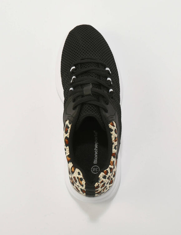 Sneakers met veters en dierenhuidprint (zwart)