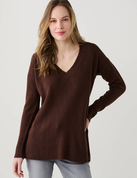 Pull tunique col V (chocolat)