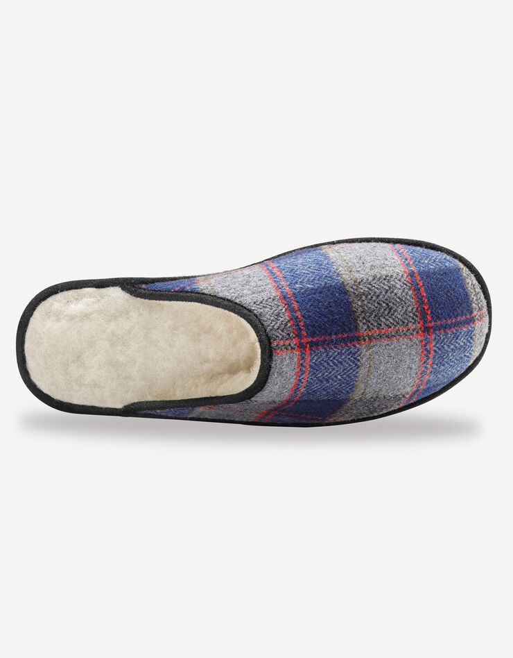 Mules homme silencieuses fourrées laine, carreaux marine Mules homme silencieuses fourrées laine, carreaux marine, hi-res image number 2