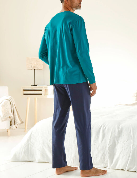 Pyjama col rond &agrave; message (bleu canard / marine)