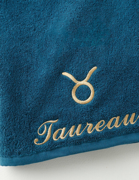Serviettes de bain brodées Taureau - 420g/m2 (bleu paon)