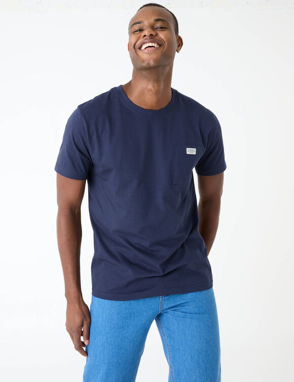 T-shirt poche uni col rond manches courtes    (marine)