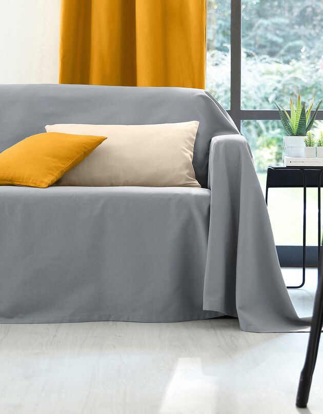 Effen sprei in zeildoekstof (parelgrijs)