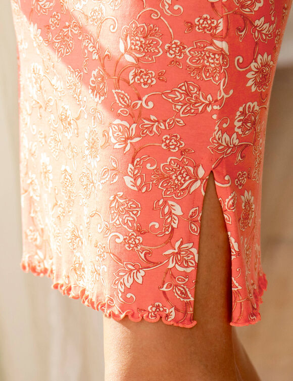 Chemise de nuit courte coton imprim&eacute; fleurs indiennes (corail)