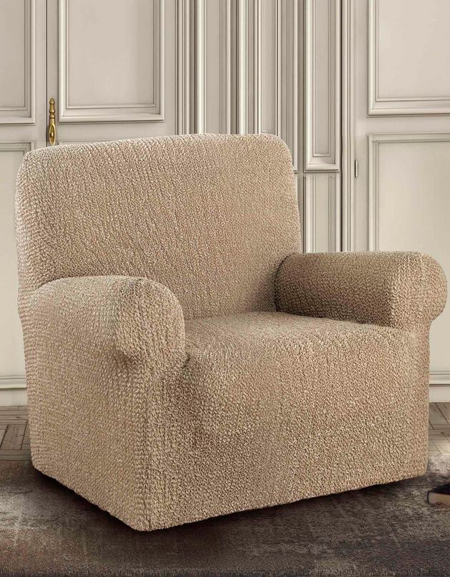 Bedrukte en gewafelde bi-rekbare hoes voor fauteuil en zitbank (beige)