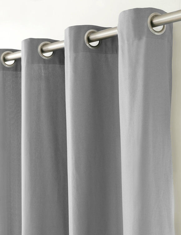 Gordijn in effen zeildoekstof met oogringetjes (parelgrijs)