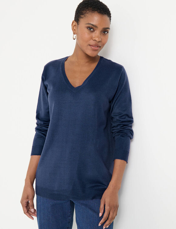 Pull col V, toucher doux (marine)