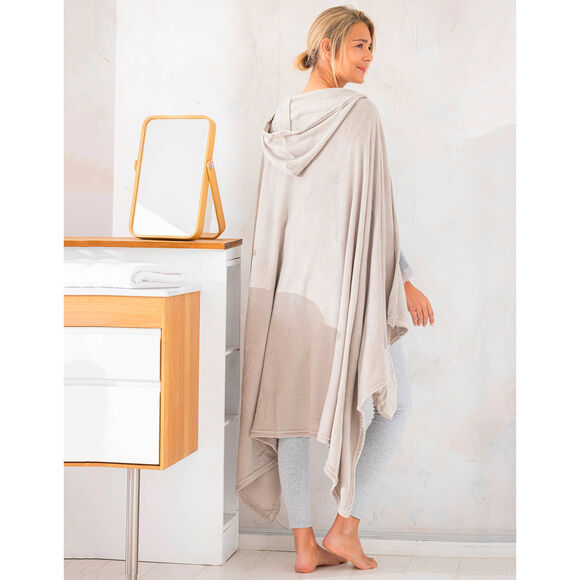 Fleece-plaid met capuchon (ecru)