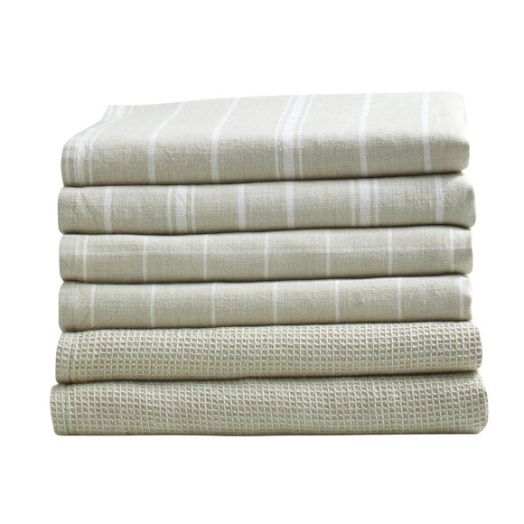 Geassorteerde droogdoeken in katoen, ingeweven motieven - sets (zandkleur / wit)