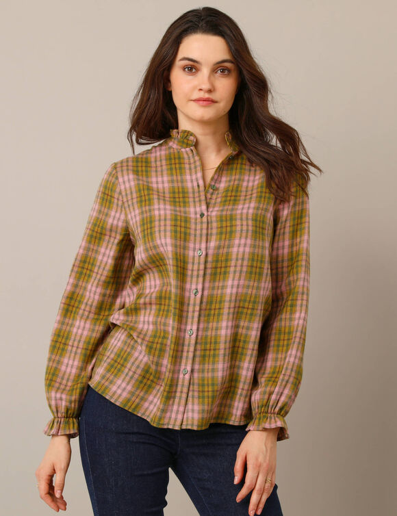 Chemisier à carreaux, flanelle (kaki / roze)