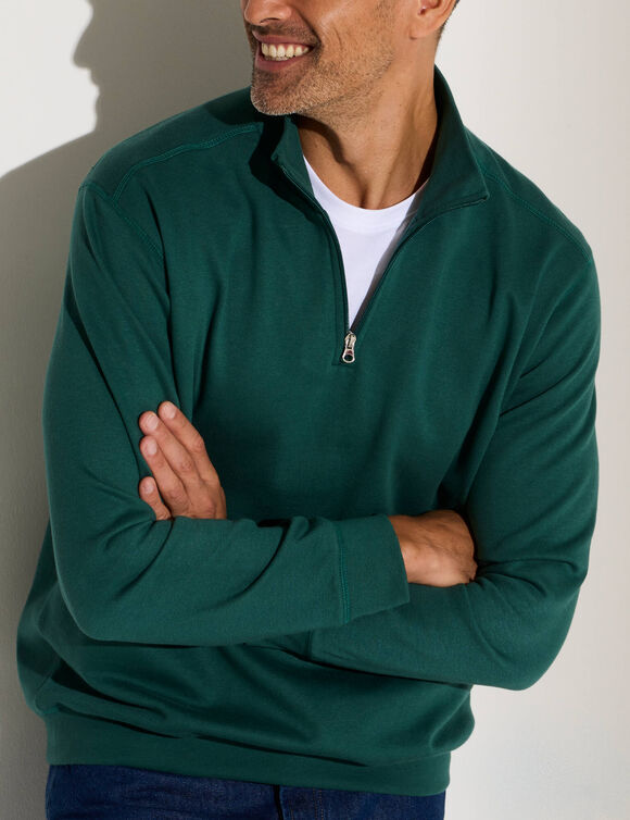 Sweatshirt van molton met trucker-kraag en ritssluiting (dennengroen)