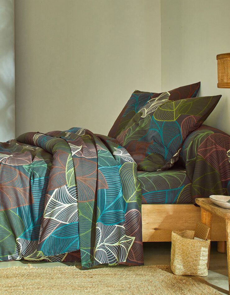 Linge de lit Elsa en polycoton à motifs feuilles (vert)