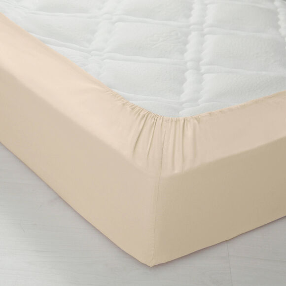 Drap-housse uni polyester - coton bonnet 32 cm (sable)