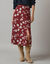 Lange rok met split, bloemenprint (bordeaux / ecru)