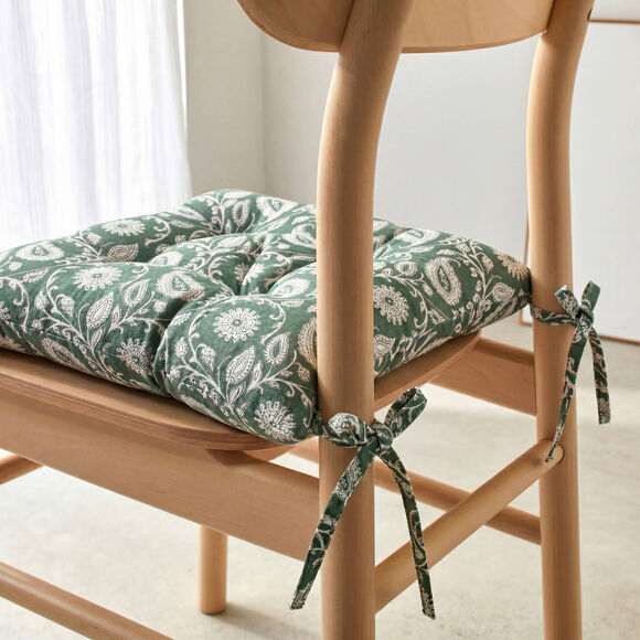 Galette de chaise carr&eacute;e imprim&eacute; indien - lot de 2 (vert)