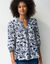 Bloes met Tunesische hals en 3/4-mouwen, tweekleurige print (ecru / marine)