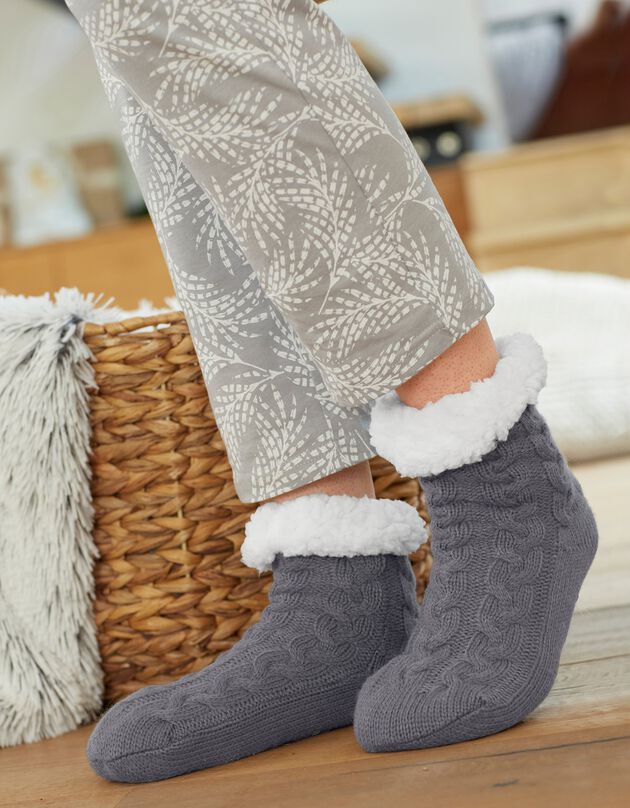 Slof-sokken in kabeltricot, slipvrij (grijs)