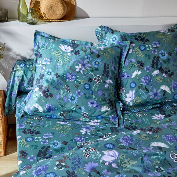 Bedlinnen Kelly in katoen met bloemenprint (groen)