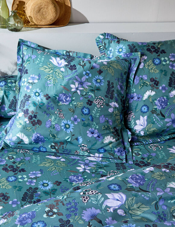 Linge de lit Kelly en coton imprimé floral (vert)
