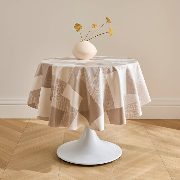 Tafelzeil van gewaxte stof met geometrische print (beige)