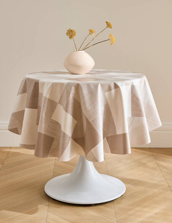 Nappe toile cir&eacute;e imprim&eacute; g&eacute;om&eacute;trique (beige)