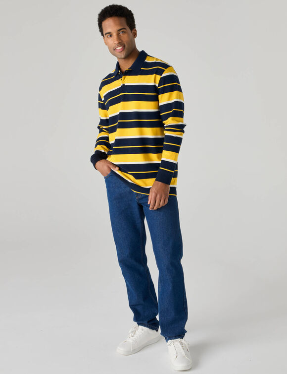 Polo ray&eacute;e maille piqu&eacute;e manches longues  (marine / miel)