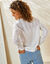Trui met bloezende, lange mouwen, ajourtricot met mohairtouch (wit)