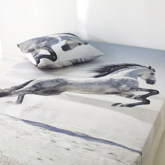 Bedlinnen Galop met paardenprint, katoen (beige)