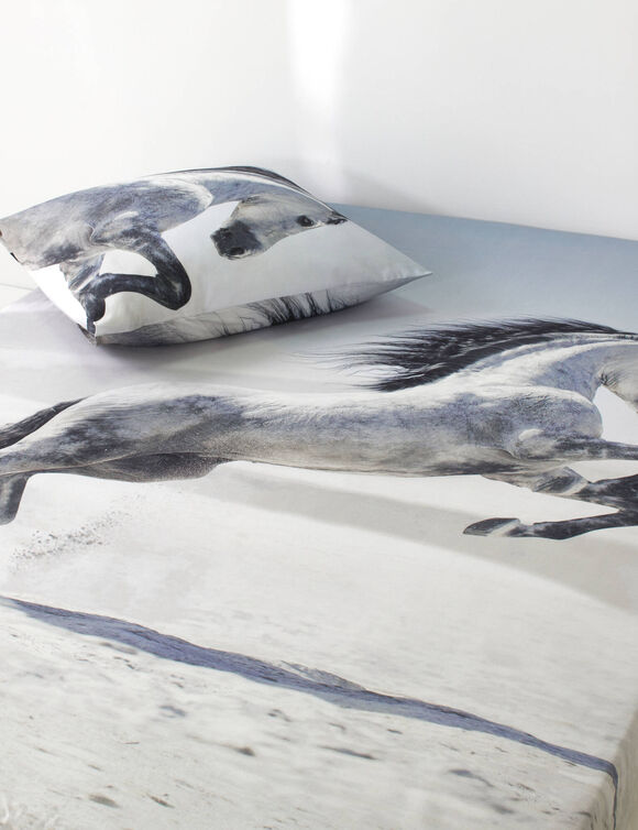 Bedlinnen Galop met paardenprint, katoen (beige)