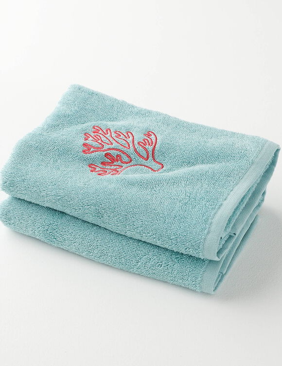 Collectie badhanddoeken 420 g/m2, met koraalborduursel (watergroen)