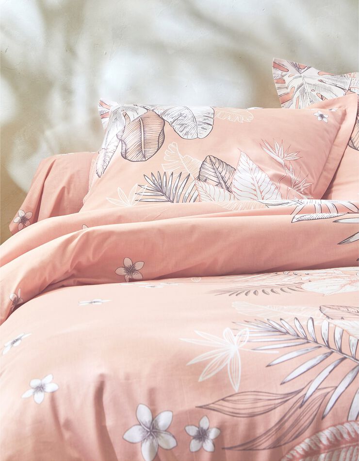Linge de lit Elyse en coton imprimé fleurs et feuilles de palmes, rose poudré, hi-res image number 5