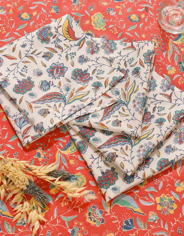 Serviette de table imprimé floral Indian Summer - lot de 4 (écru / bleu)