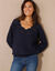 Pull détails ajourés, maille perlée (marine)