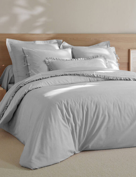 Linge de lit uni - percale de coton 72 fils/cm&sup2; (gris perle)