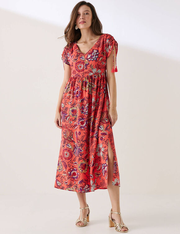 Robe longue imprim&eacute;e (corail / rouge)