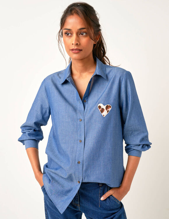 Bloes in chambray, geborduurd hartje (stone)