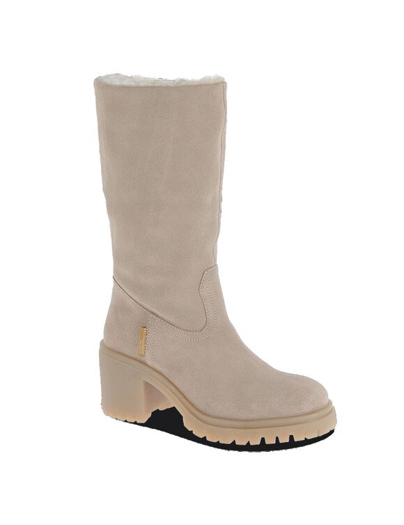 Boots in splitleer met perforaties - bruin (zandkleur)