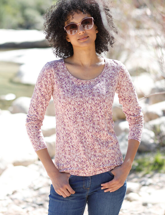 T-shirt imprimé manches longues en coton biologique(**) (rose)
