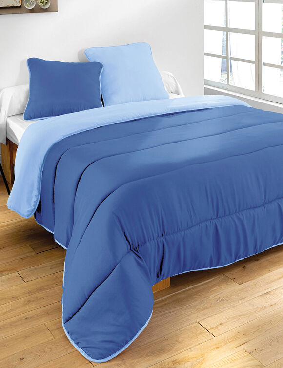 Couette bicolore microfibre 350 g/m&sup2; (bleu oc&eacute;an / bleu ciel)