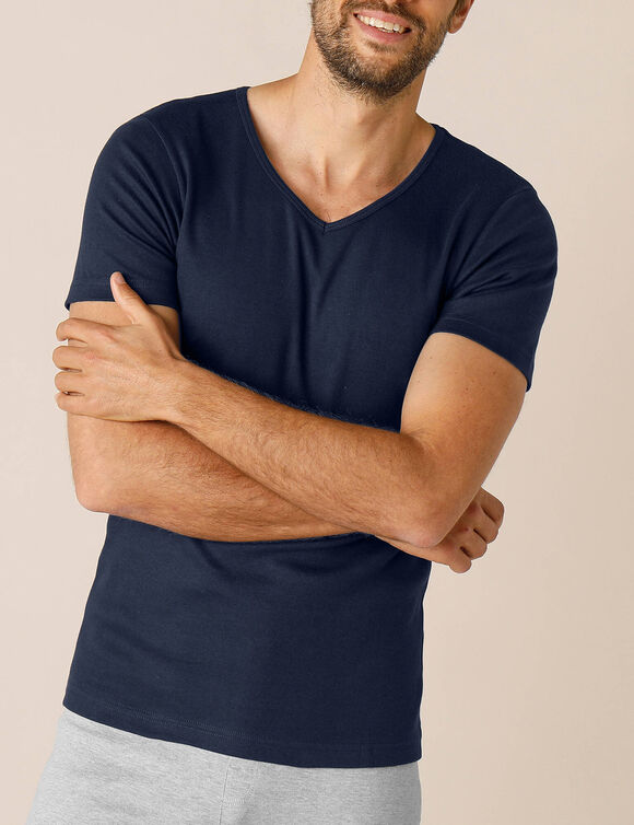 T-shirt sous-v&ecirc;tement homme col V manches courtes chaleur douce - lot de 2 (marine)