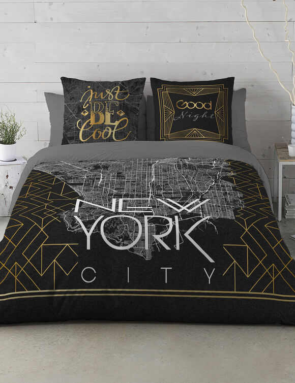 Bedlinnnen New York - katoen (zwart)