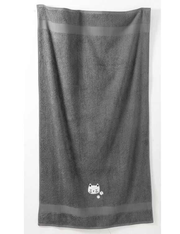 Collection éponge enfant brodée chat coton - 380 g/m2 (anthracite)