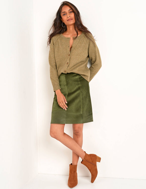 Gilet boutonné, maille moelleuse en laine mélangée (kaki clair)